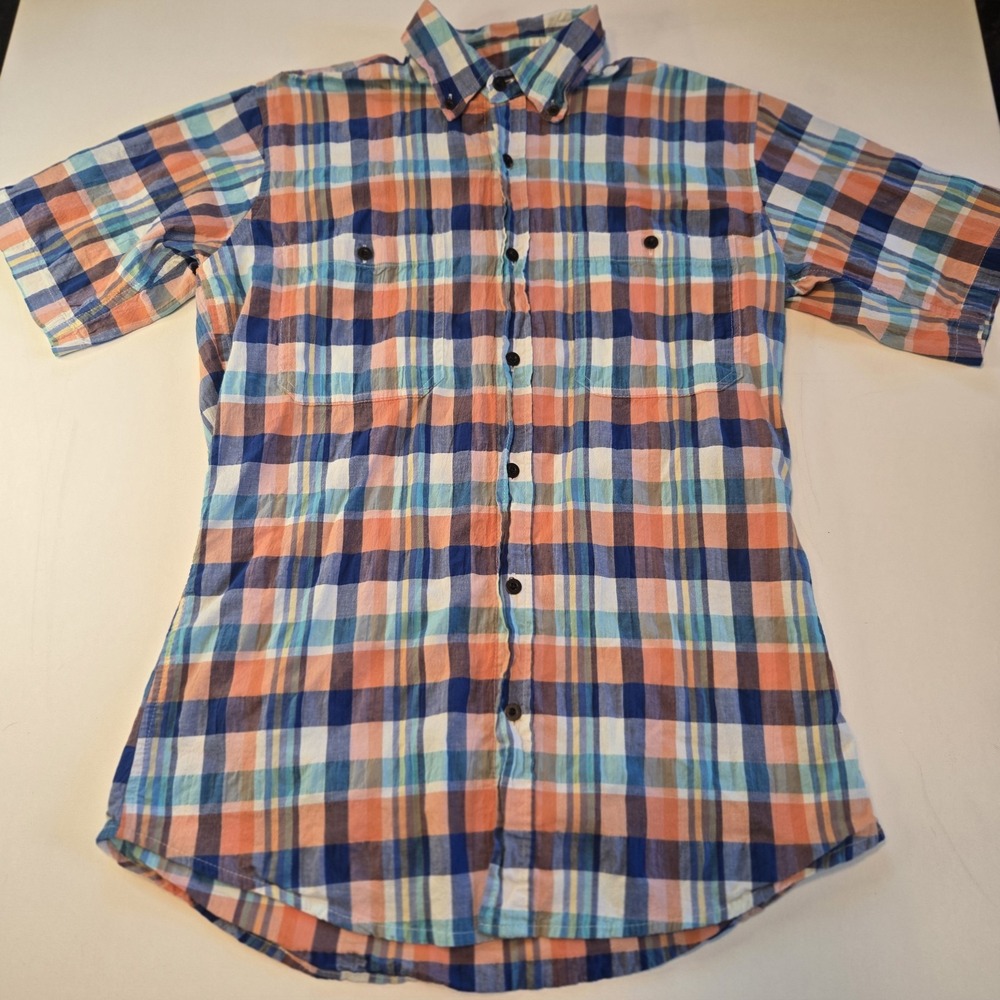Plaid Collared Short Sleeve Mens Work Shirt Size Medium - Picture 2 of 7